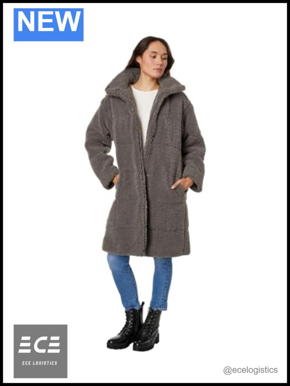 Long Sherpa Teddy Coat Snap Button Quilted Jacket Warm Winter Layering